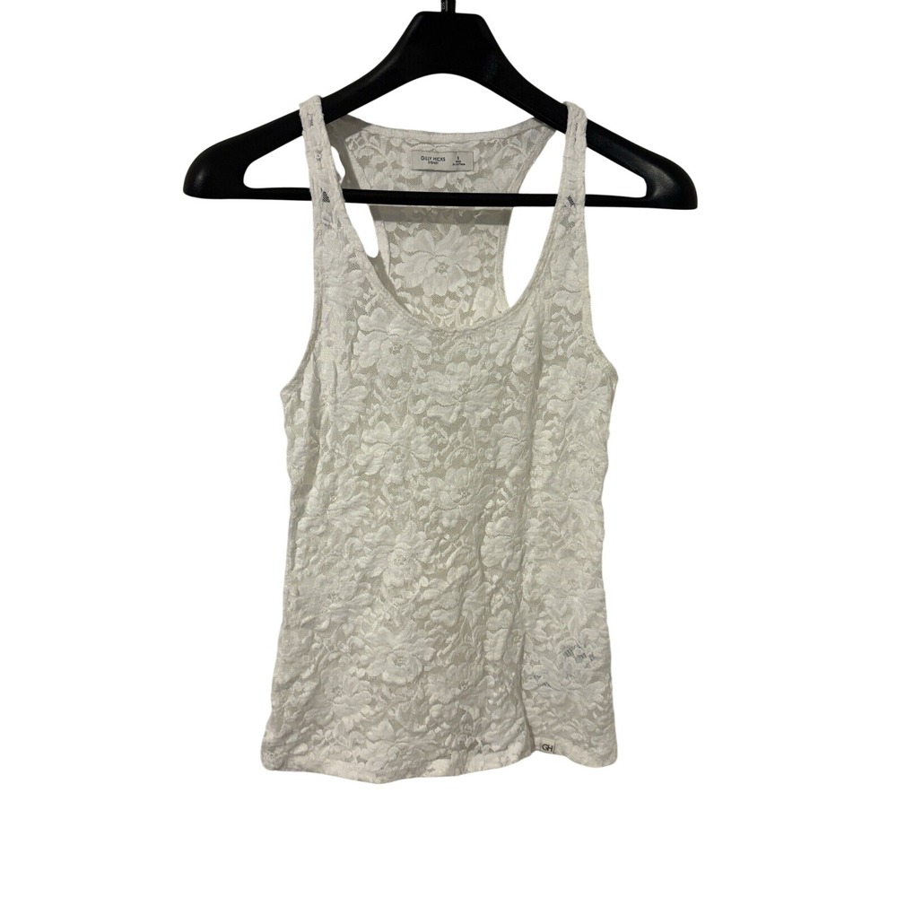 Gilly Hicks Sydney White Lace Racerback Tank Top SZ Small Floral Sheer Boho Y2K